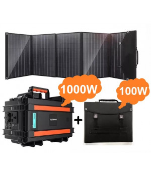 AUMOON BPS-1000W (Peak 2000W), 1100WH (298000mAh) + сонячна панель 100W + Holder портативний сонячний генератор електростанція.