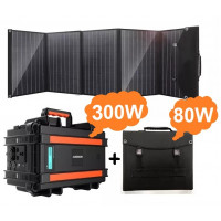 AUMOON BPS-300W (Пік 600Вт) 330Wh / 90000mAh + сонячна панель 80W портативний сонячний генератор електростанція із зарядкою від сонячної панелі.